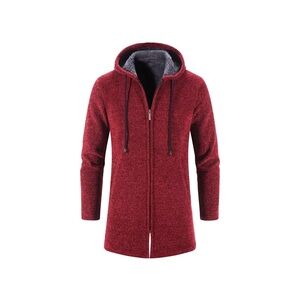 VOGUE New Autumn Long Casual Solid Color Hooded Knitted Cardigan Jacket Red